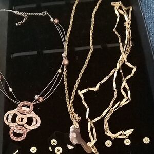 Gold-Tone Layered Women's Necklace Set with Brown Accent